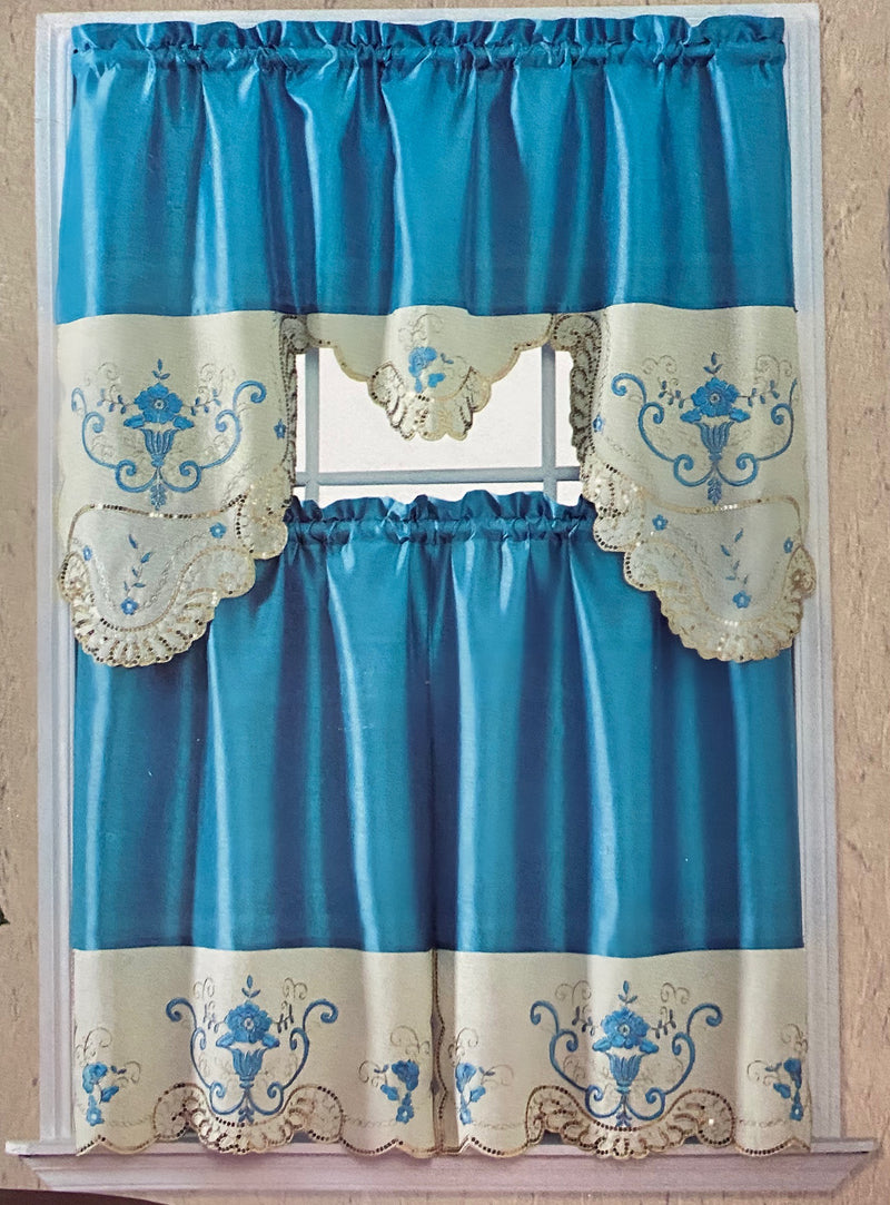 Blue Kitchen Curtains and Valances Set 3 Piece Kitchen Curtains