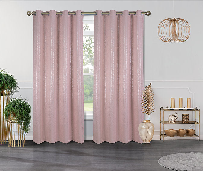 Stella Blackout Curtain Panel With Silver Metallic Print