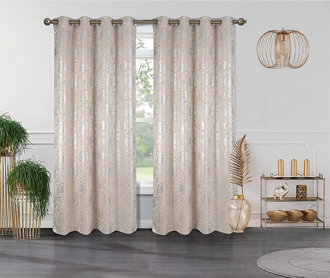 Erika Blackout Curtain Panel With Silver Metallic Print